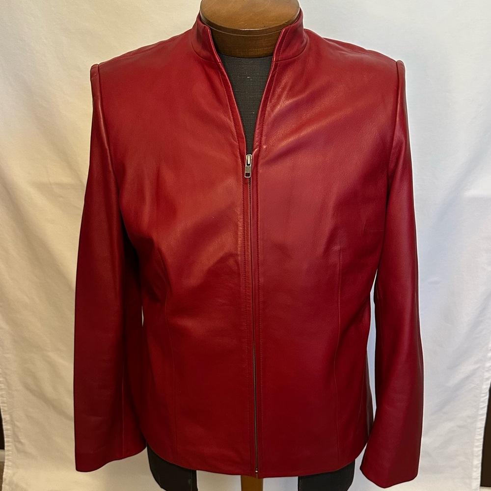 Vintage Women’s Caslon Red Genuine Lambskin Leather Jacket – Size Large